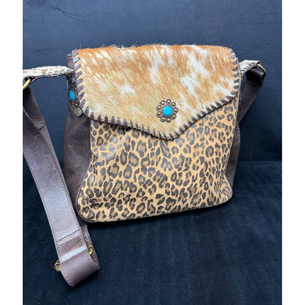 Nocona Leather Conceal Carry Purse Handbag Leather Leopard Print Cowhide Rodeo